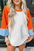 Weekend Vibe Color Block Raglan Sleeve Loose Fit Casual Top
